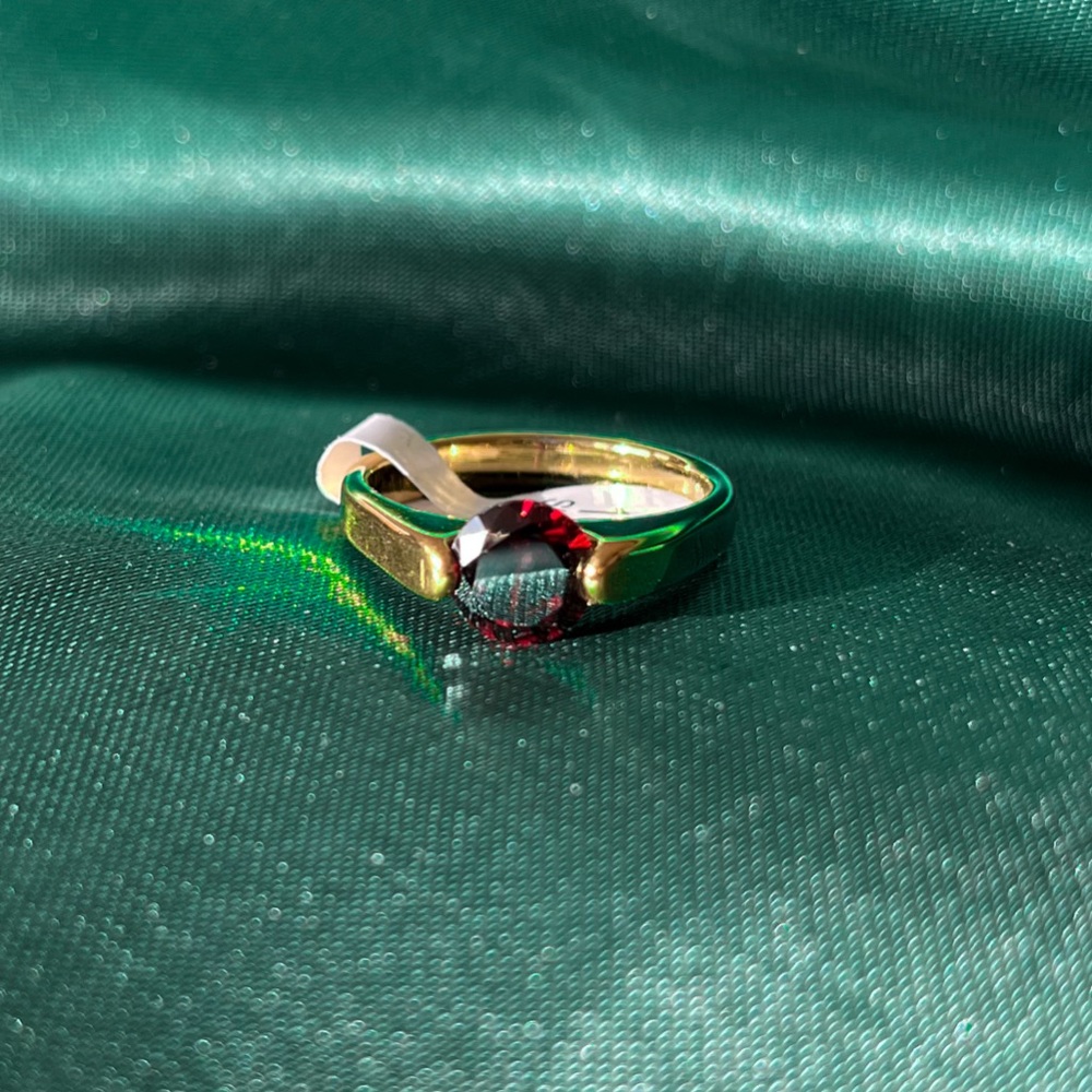 Gold Stainless Steel Red Gem Women's Ring